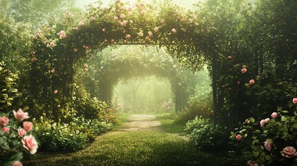 Naklejka premium Rose-Covered Archway Garden Path