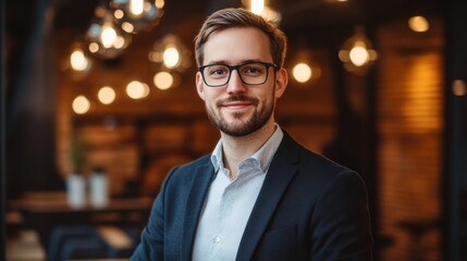 Fototapeta premium Professional Man in Suit with Bokeh Lighting for Business or Portrait Photography