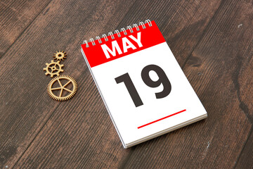 19 May text on wooden blocks with customizable space for text or messages.