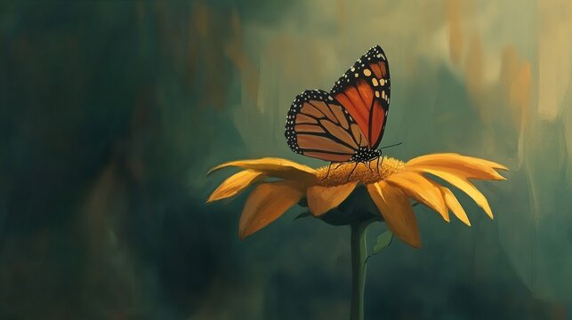 Monarch butterfly resting on a vibrant yellow flower.