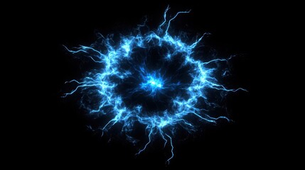 A burst of electric energy with blue lightning patterns on a black background, visualizing raw power