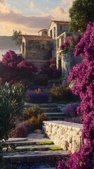 Realistic and vibrant mediterranean garden