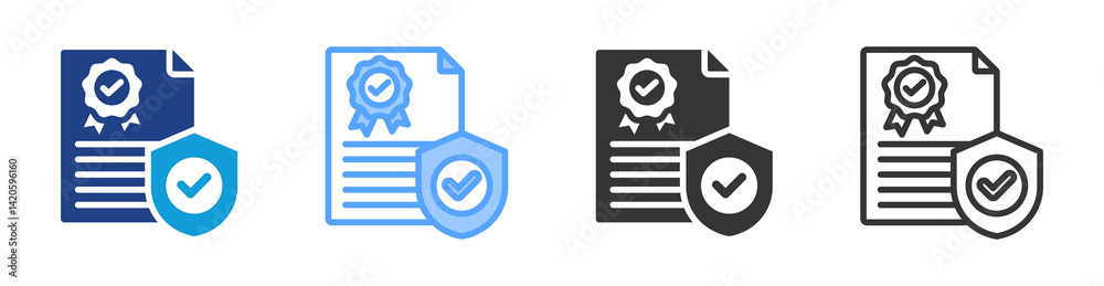 Poster quality policy icon set multiple style collection
