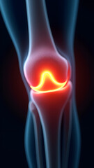 Knee joint glowing crystal/orange with meniscal details. Perfect for ACL injury prevention.