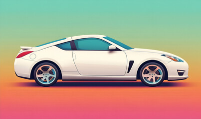 White sports car, side view, gradient background, design