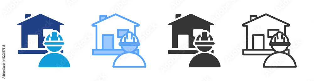 Poster construction icon set multiple style collection