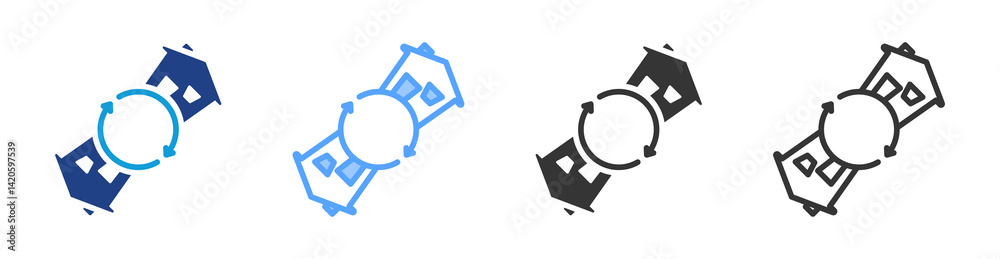 Poster House Flipping icon set multiple style collection