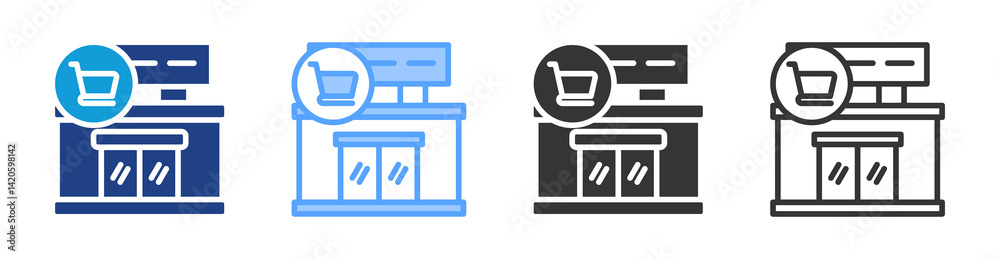 Poster supermarket icon set multiple style collection