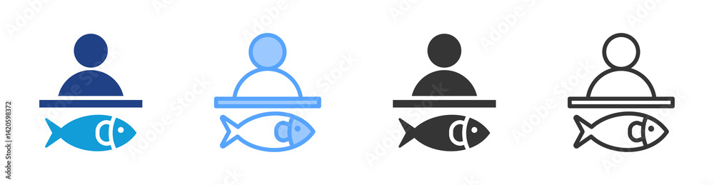 Poster Fishmonger icon set multiple style collection