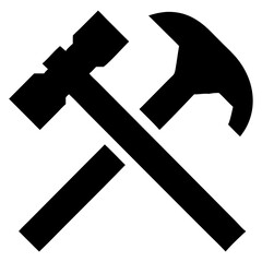 Black Hammer and Wrench Crossed Tools Vector Icon for Construction Apps, Repair Services, and DIY Project Branding on Transparent Background