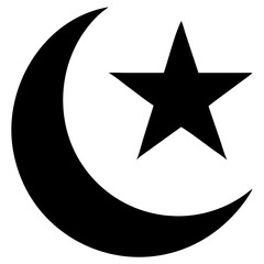 Islamic Crescent and Star Symbol Black Vector Icon for Muslim Holiday Posters, Cultural Identity Projects, and Spiritual Websites on Transparent Background