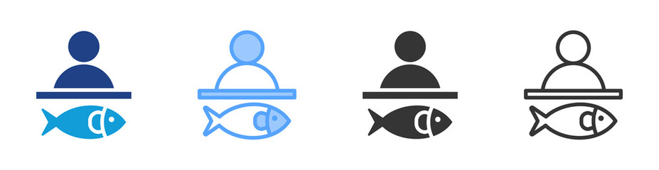 Fishmonger icon set multiple style collection