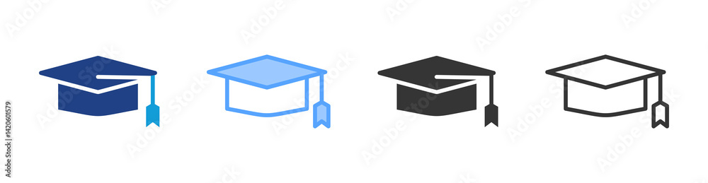 Poster graduation cap icon set multiple style collection