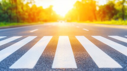 Empty road with crosswalk at sunset. Possible stock photo use