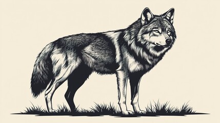 Fototapeta premium Elegant wolf in monochrome tones, isolated on white for a minimalist wildlife concept 