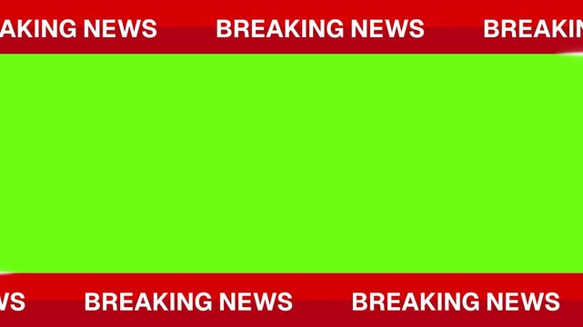 Breaking News Animation Template with Live Broadcast Tag and Red Ticker Bar on Green Screen Background, Real-Time News Bulletin Overlay Design for TV Channels
