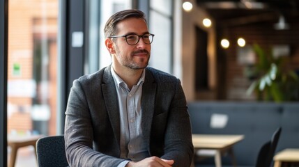 Fototapeta premium Thoughtful Businessman in Modern Office Setting