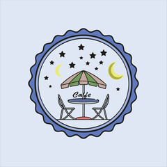 Whimsical Outdoor Café Scene with Stars, Moon, and Umbrella Table