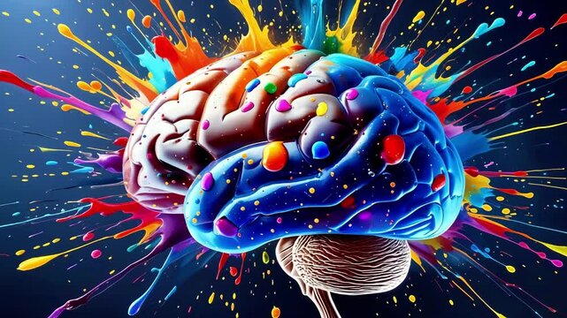 Abstract Human Brain Exploding in Vibrant Paint &ndash; Futuristic Design