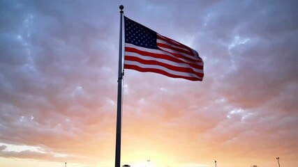 The United States flag flutters in the sunrise - Powered by Adobe
