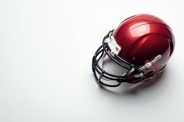Fototapeta premium Overhead view of football helmet and ball on white , sports equipment, sport