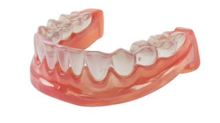 Dental Appliance: A close-up shot captures the design and essence of a clear dental appliance, often utilized for correcting or protecting the alignment of teeth. The image highlights precision.