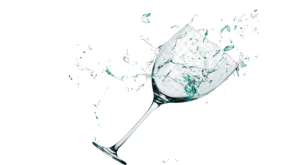 Exploding Wine Glass: Witness the captivating moment of a wine glass shattering mid-air, as water explodes and cascades. A high-speed capture of liquid dynamics.