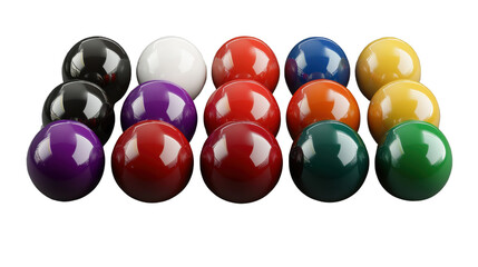 Fototapeta premium Cue Ball Composition: A vibrant collection of billiards balls, each reflecting a unique color. A dynamic array of the game balls, capturing the essence of focus and competition. 