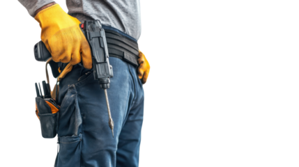 Handy Workman: A skilled workman, ready for action, stands poised with his drill in hand, clad in work attire and safety gloves, epitomizing the precision and dedication of the building trades.