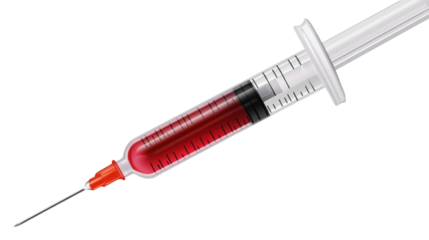 Syringe with Red Liquid: A close-up of a clear syringe filled with a bright red liquid,  representing healthcare, medicine, and the vital fluids of the human body.