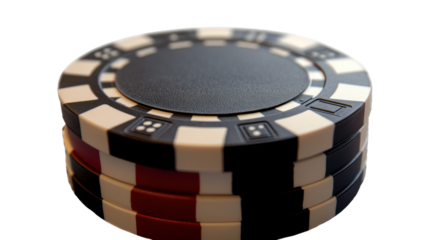 Poker Chips Stack: Close-up shot of a stack of poker chips, showcasing the black and white design with hints of red. The image conveys a sense of high stakes and strategic gameplay.