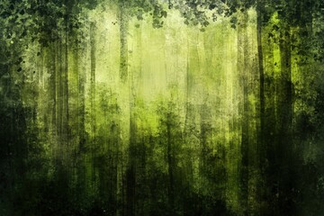 Verdant forest interior, a hazy, textured image.