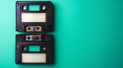 Obraz premium Vintage audio cassettes on teal. Nostalgia, music