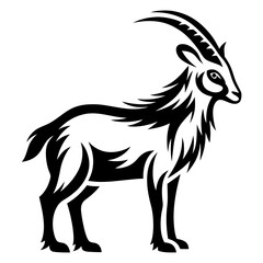 Stylized Illustration of a Mountain Goat with Bold Black and White Design