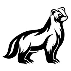 Black and white vector illustration of a standing badger with stylized fur © PixelArtBox