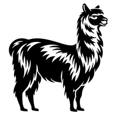 Stylized Silhouette Illustration of a Llama Standing Profile View on White