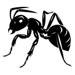Stylized Silhouette Illustration of a Black Ant with Detailed Anatomy and Design