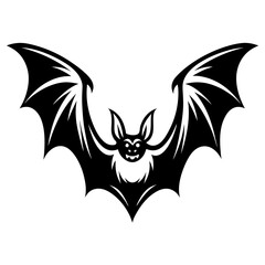 Stylized Black and White Bat with Spread Wings for Halloween Design