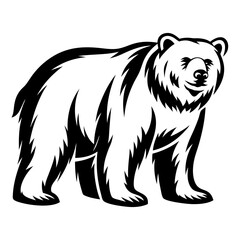 Monochrome vector illustration of a majestic bear with confident gaze and posture