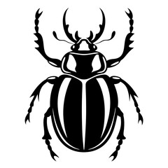 Striking Black and White Illustration of a Stag Beetle with Elaborate Horns
