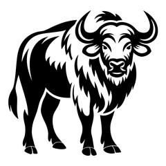Stylized Black and White Illustration of a Powerful and Majestic Yak