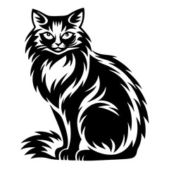Elegant Black and White Illustration of a Regal Cat Sitting Proudly