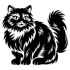 Majestic Black and White Silhouette of a Fluffy Long Haired Cat