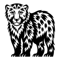 Striking Black and White Illustration of a Young Bear Cub Standing Tall