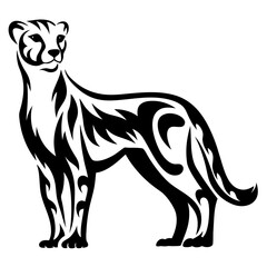 Striking Cheetah Graphic with a Tribal Tattoo Style on a White Background
