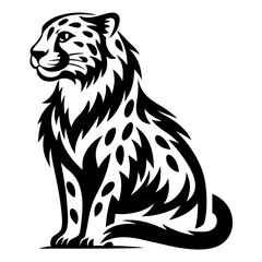 Stylized Silhouette of a Sitting Leopard with Detailed Fur Pattern Design