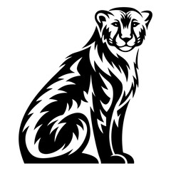 Monochrome Seated Cheetah Illustration with an Elegant and Modern Graphic Design