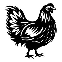 Elegant black and white silhouette of a chicken standing on its feet