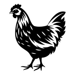 Stylized Black and White Chicken Silhouette Illustration on a White Background