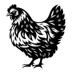Monochrome depiction of a stylized chicken with striking high contrast patterns